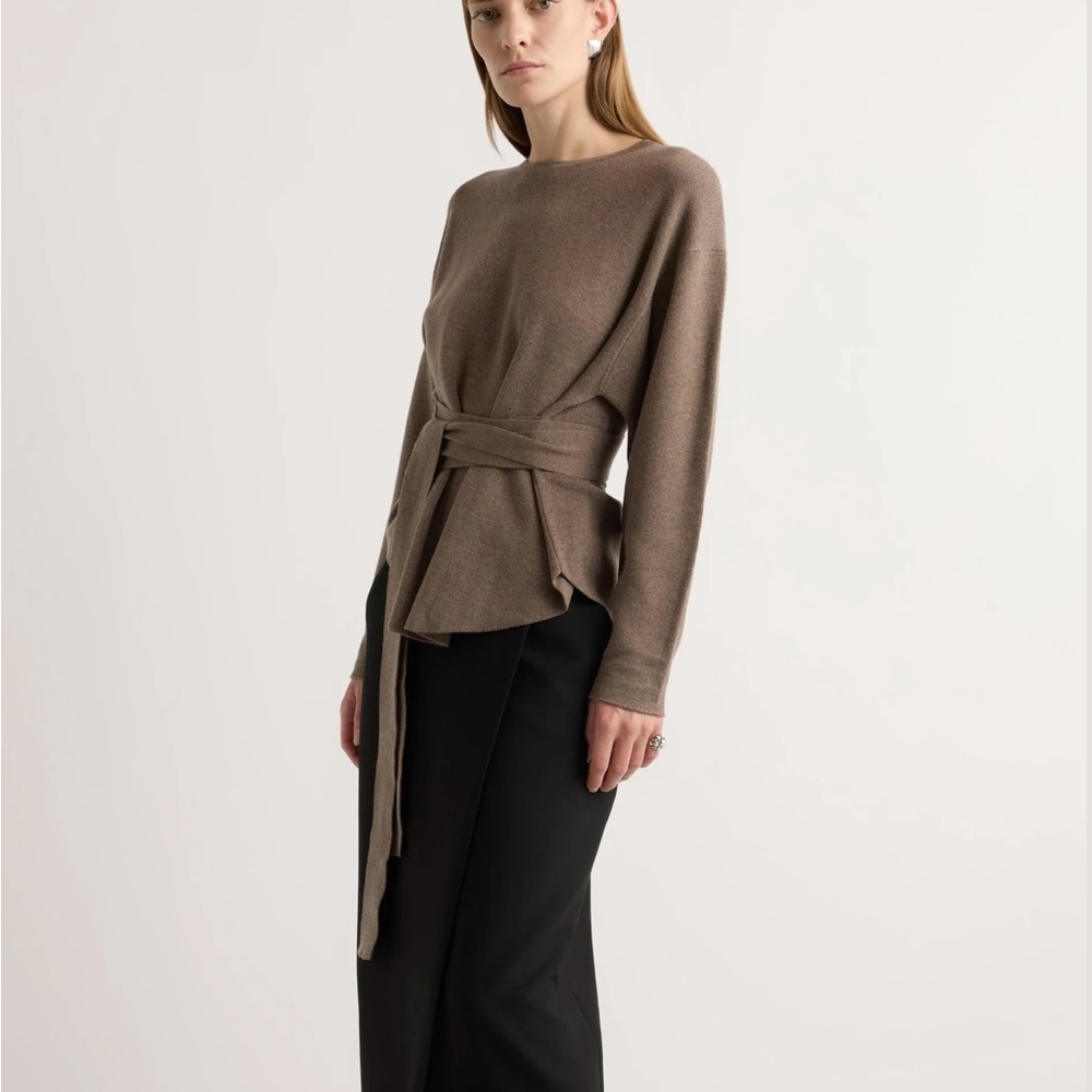 Modern Citizen Taupe Wrap Waist Crewneck Sweater